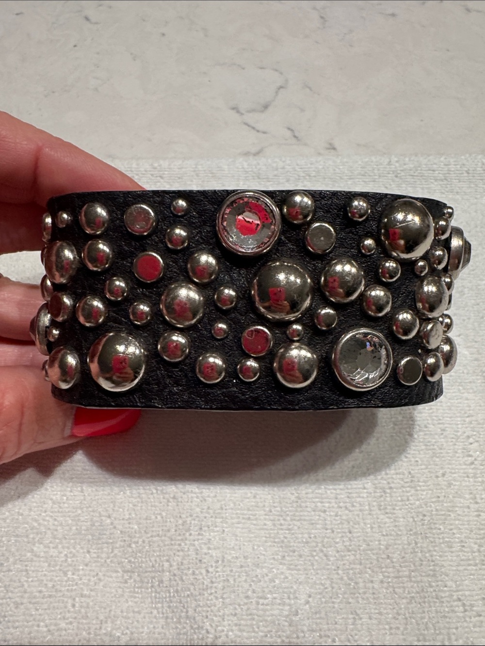 Harley-Davidson Black Leather Studded Cuff with Silver Accents - Picture 1 of 2
